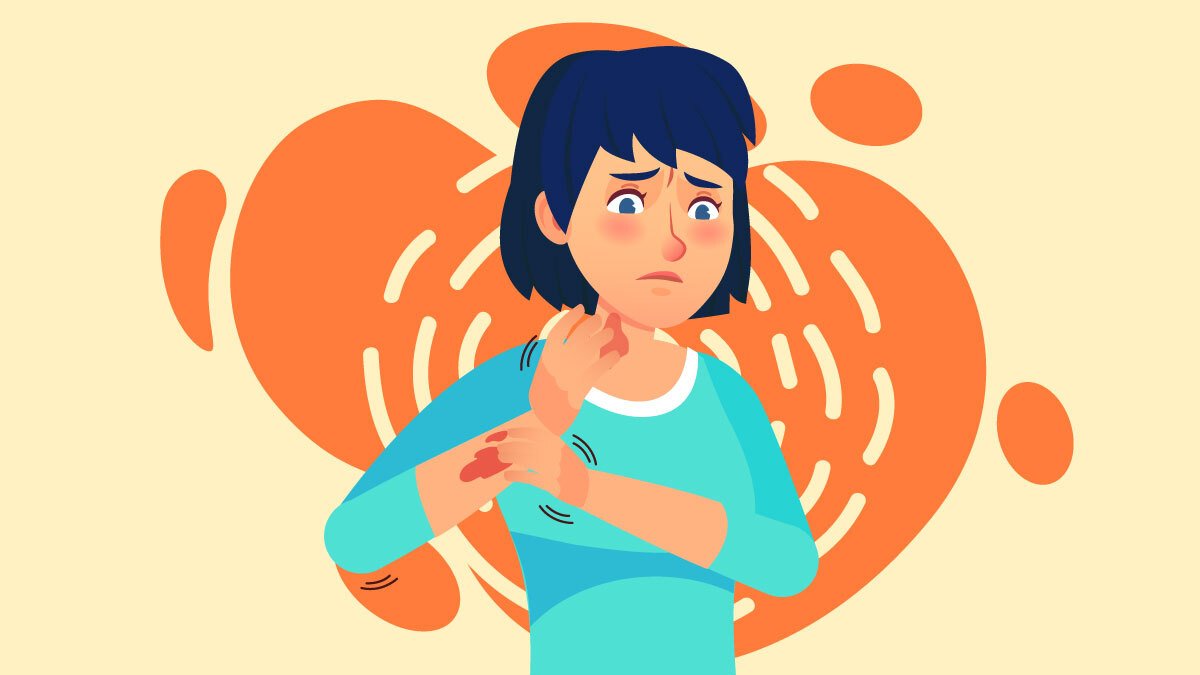 Illustration of a women with itching problem on her skin