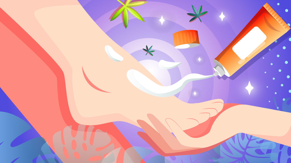 Illustration of CBD cream applying on foot