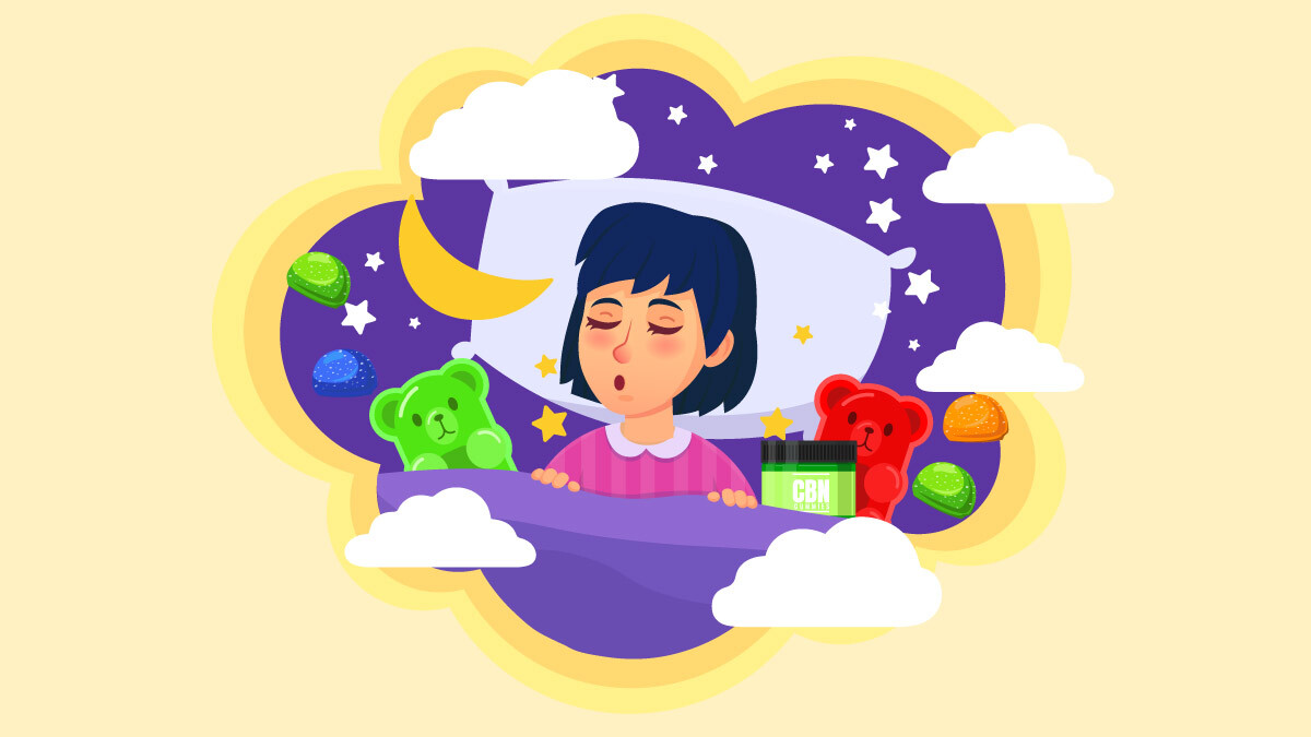 Illustration of CBN gummies helping with sleep