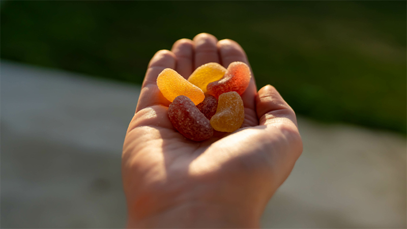 CBN gummies in a palm of a hand