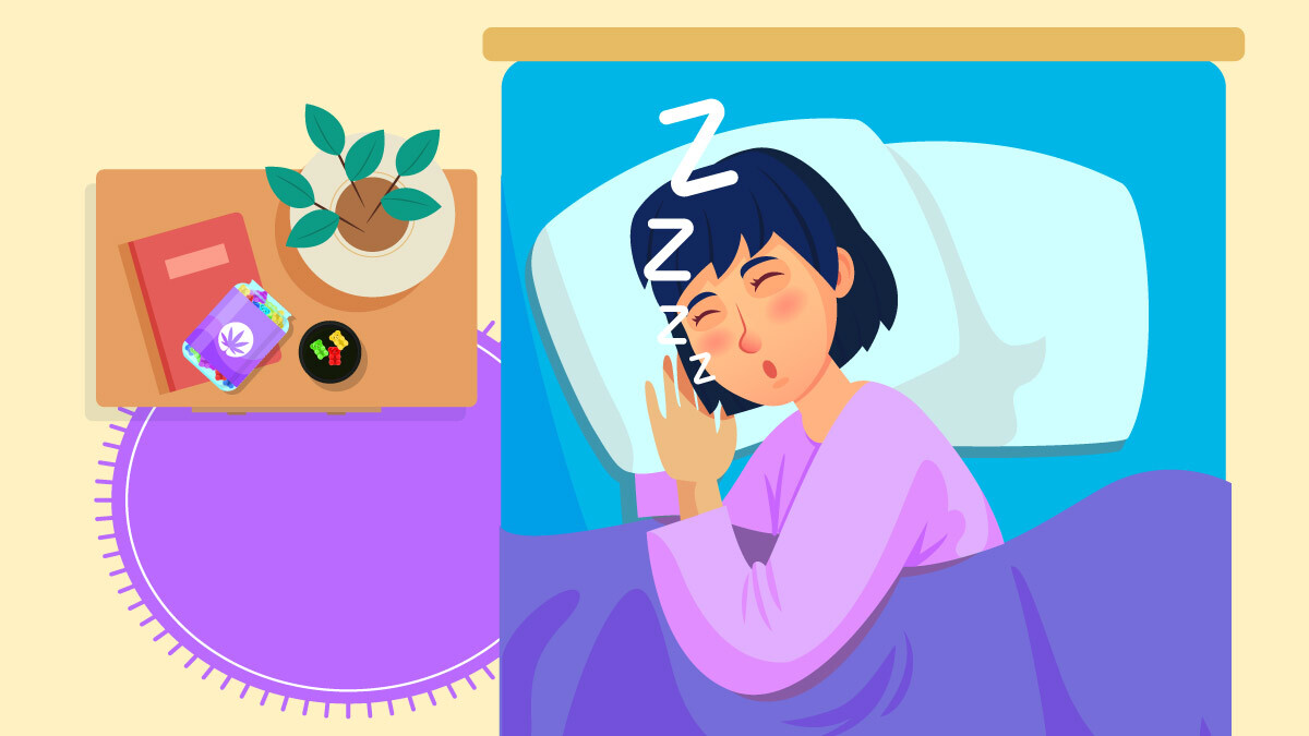 A woman sleeping after eating Gummies illustration