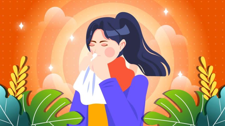 Illustration of a girl suffering from Colds and is looking for a CBD Oil.