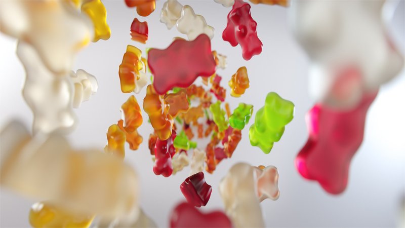 An image of gummies falling