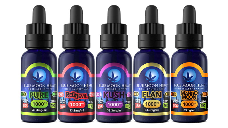 Image of Blue Moon Hemp CBD E-Liquids Product Lineup