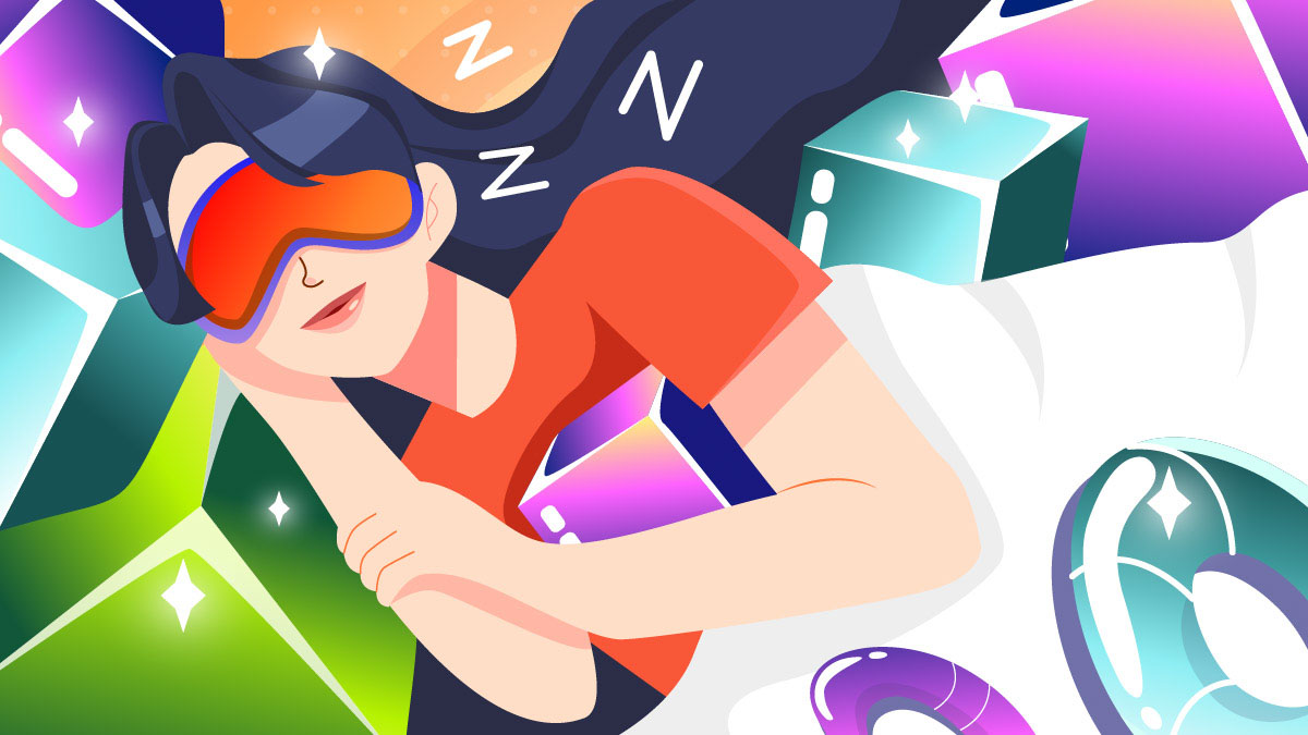 Girl sleeping with gummies illustration