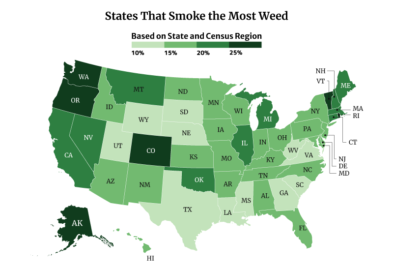 US map of states that smoke the most marijuana
