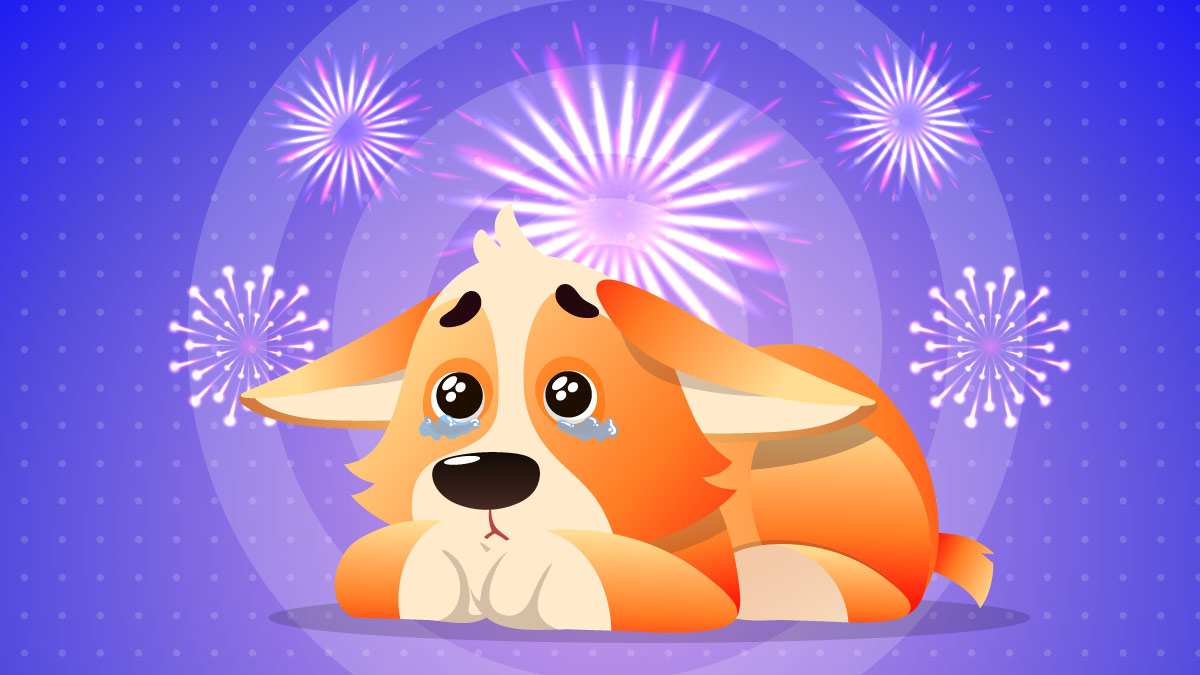 Illustration of a dog feeling anxiety during fireworks