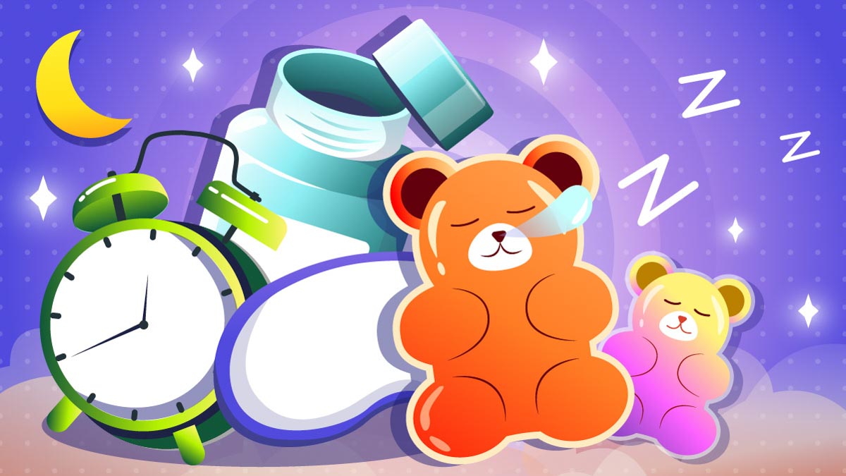 Illustration of a gummy bear sleeping