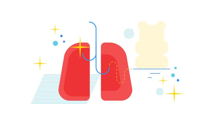 Illustration of a lung and gummy bear