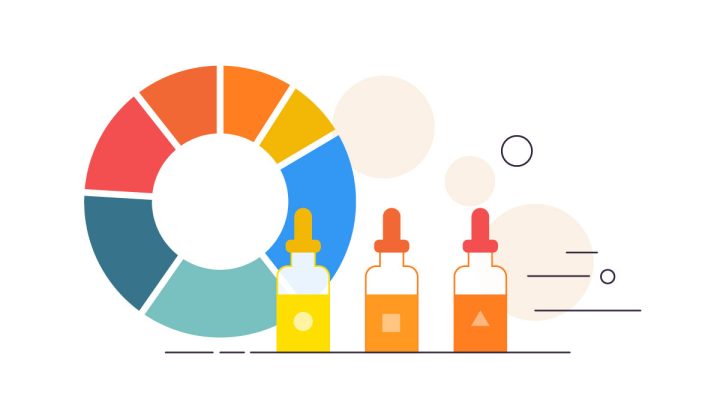 Illustration of Full Spectrum CBD Oil Bottles with decorative elements
