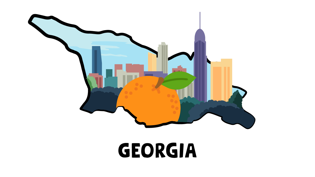 Illustration Georgia's peach and its cityscape