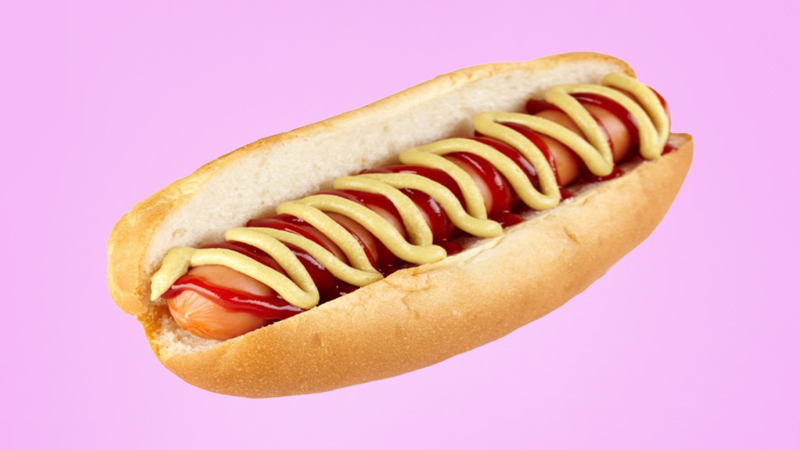 Hot dog sandwich in pink background