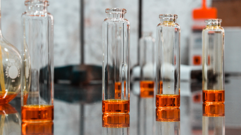 image of different oil vials in the lab