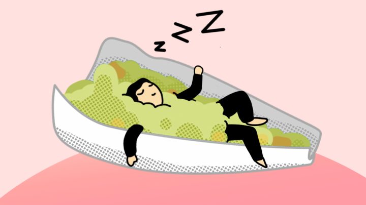 An Illustration of a person sleeping in a cannabis pre-roll.