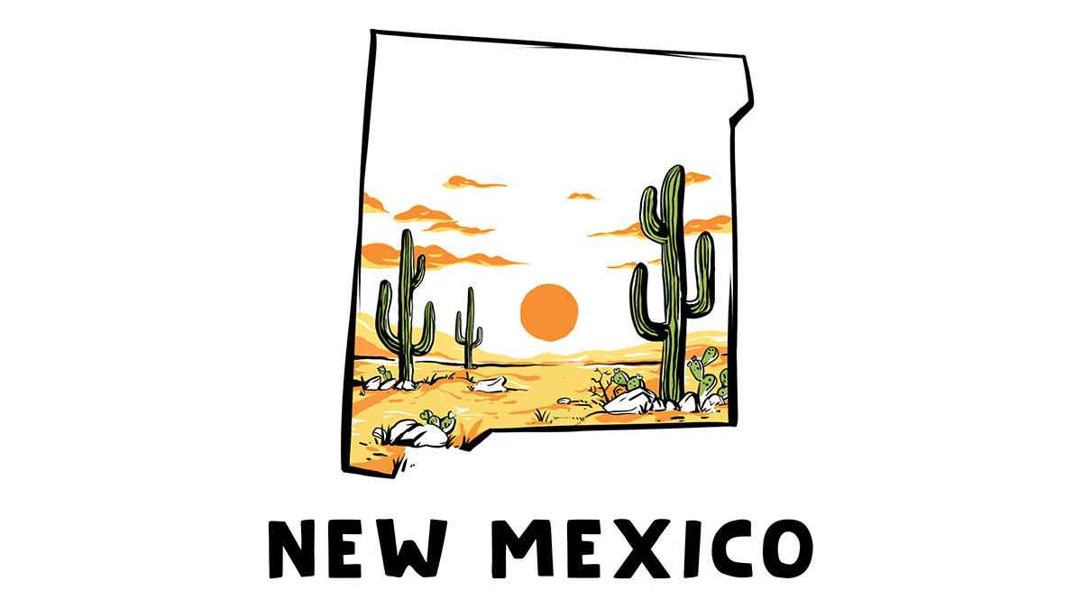 An Illustration of marijuana legality in New Mexico.