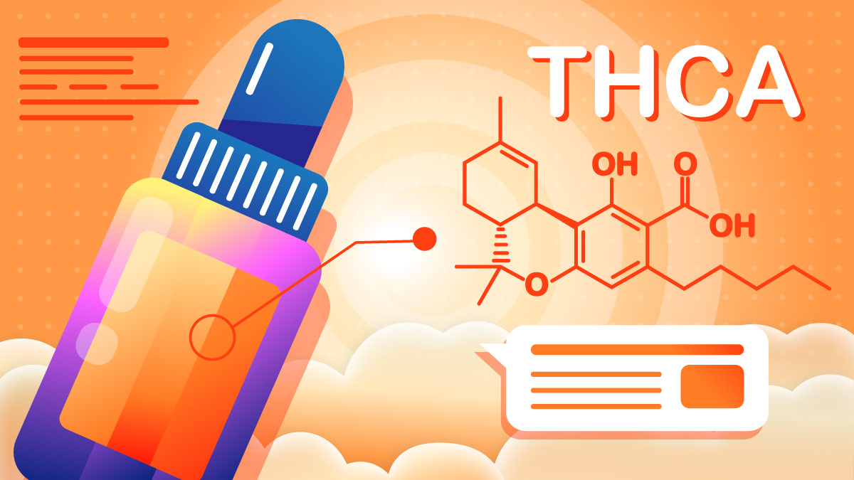 Illustration of a bottle with the THCA chemical structure.