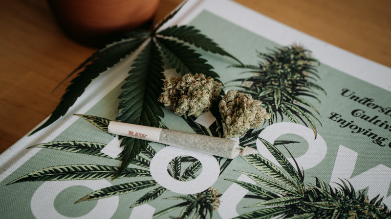 image of cannabis flowers and joints on a magazine