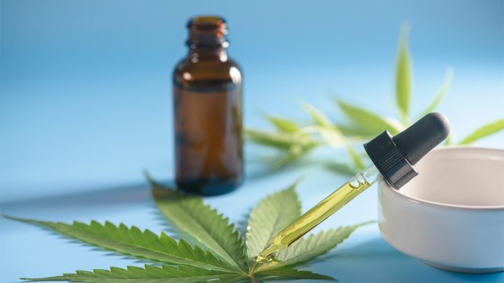 CBD oil bottle and dropper