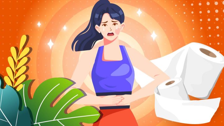 Illustration of a girl suffering from diarrhea.