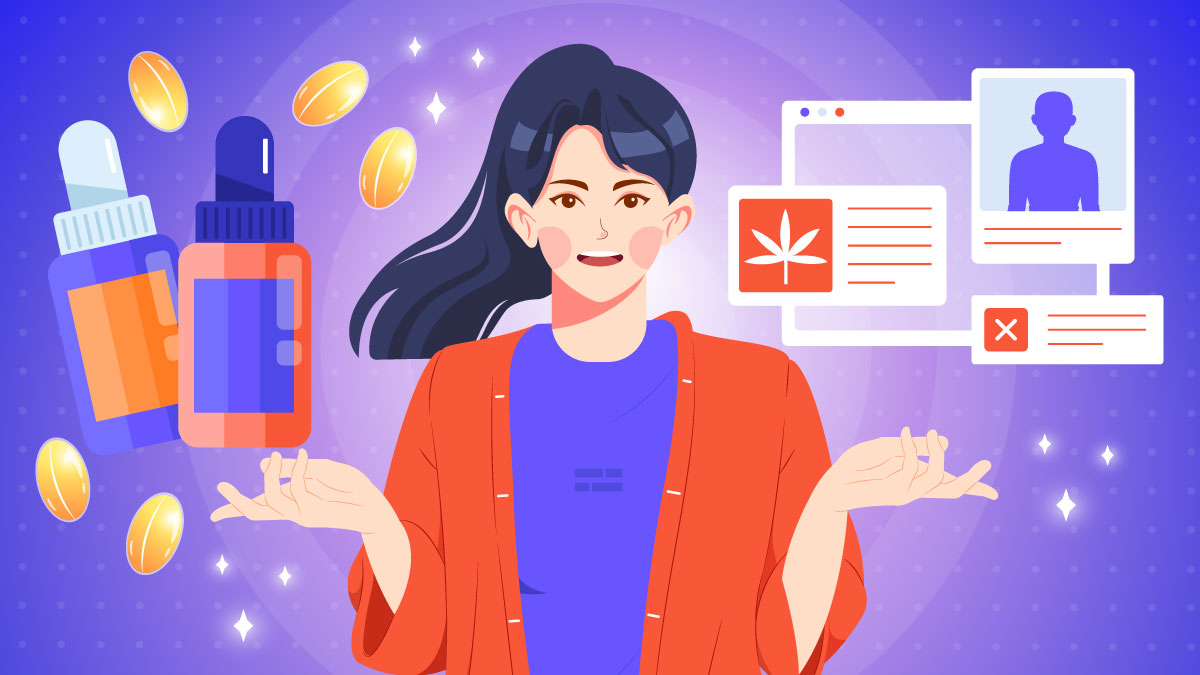 Illustration of a girl researching about why CBD is not working.
