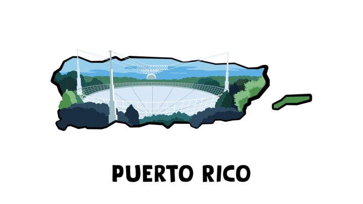 Illustration of radio telescope in Puerto Rico