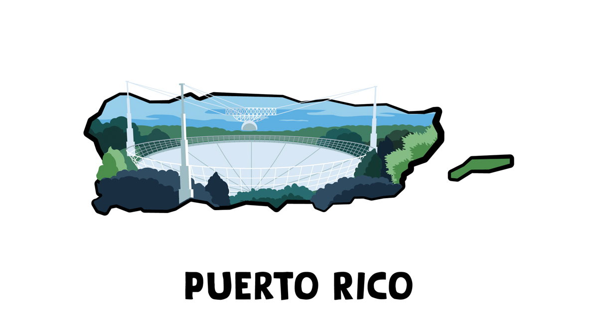 Illustration of radio telescope in Puerto Rico