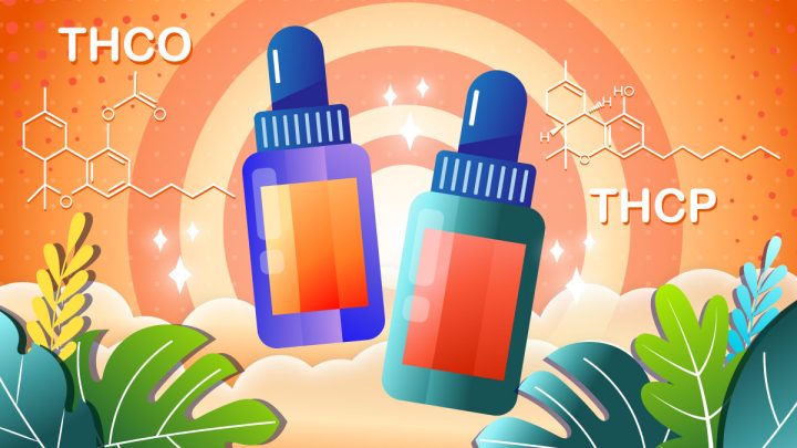 Illustration of tow bottles representing the differences between THC-O and THCP