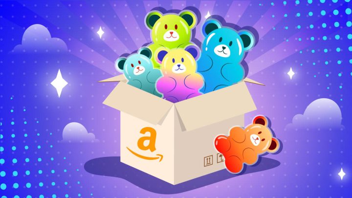 Gummy bears in a amazon box illustration