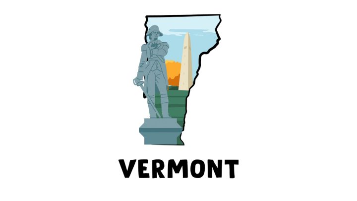 Illustration of Statue of Continental Colonel Seth Warner with the Bennington Battle Monument in Vermont
