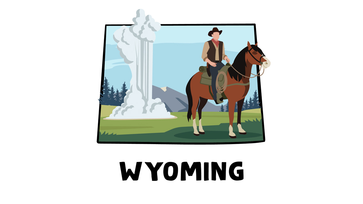 Illustration of a Cowboy with Steam Geyser in Wyoming