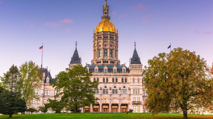 Autumn view of Connecticut State Capitol in Hartford