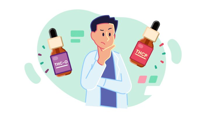 Illustration of a scientist wondering about the differences between THC-O and THCP