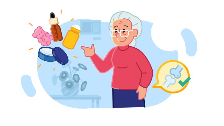 Illustration of an elder having arthritis and CBD products