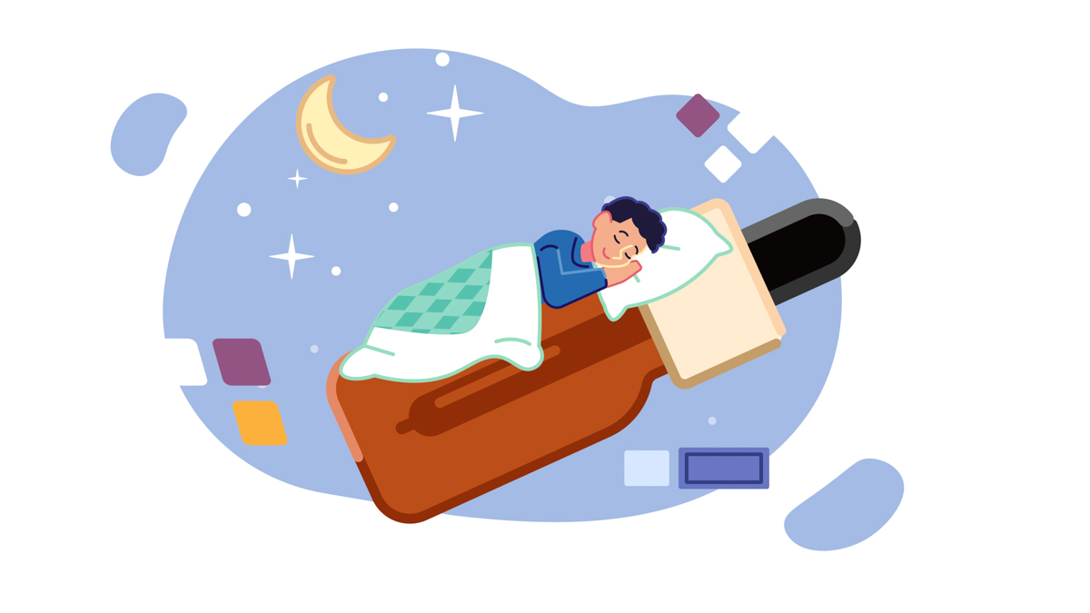 Illustration of a person sleeping on Delta 8 THC tincture bottle