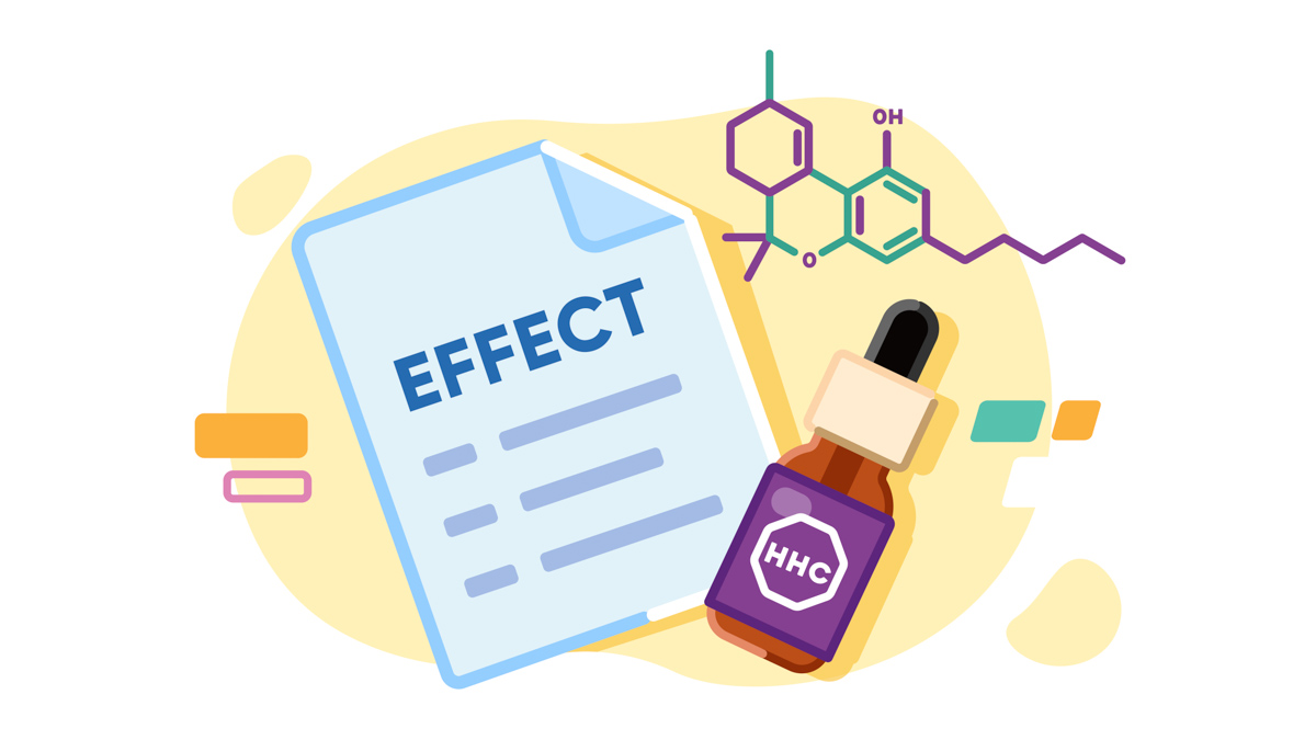 Illustration of HHC tincture bottle and chemical structure