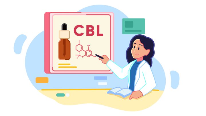 Illustration of a women wearing a white lab coat presenting about CBL on a whiteboard