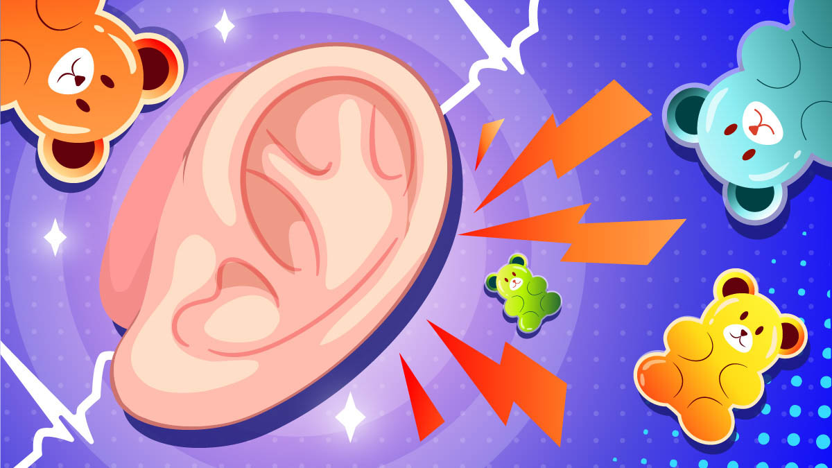 Illustration of an ear with gummy bears
